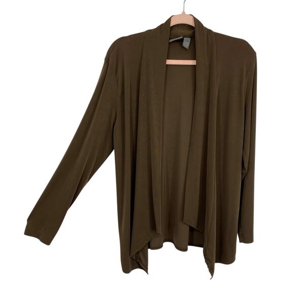 Chicos 3 Slinky Cardigan Size XL Brown open Front Long Sleeve Shrug Lagenlook - Picture 1 of 8